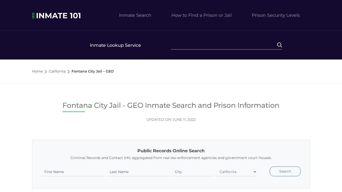 Fontana City Jail - GEO Inmate Search, Visitation, Phone ...